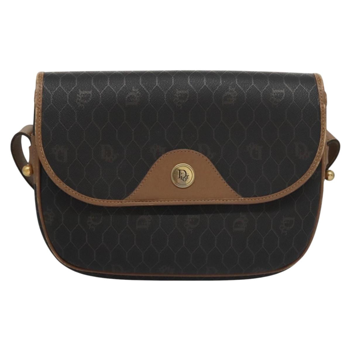 Christian Dior Honeycomb Canvas Shoulder Bag PVC Leather Black Auth ti2736