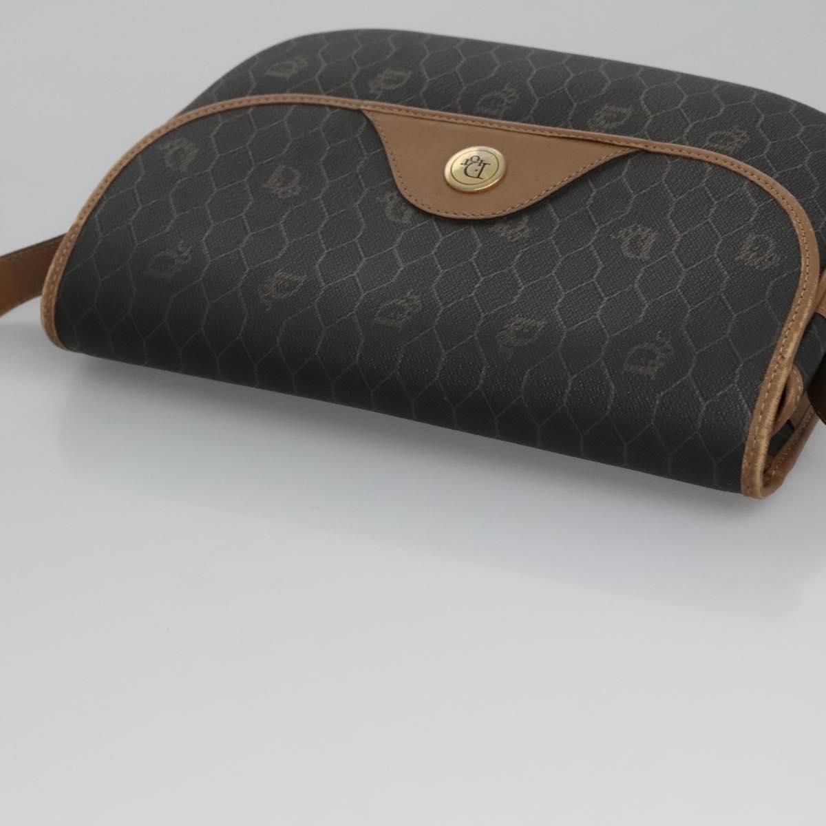 Christian Dior Honeycomb Canvas Shoulder Bag PVC Leather Black Auth ti2736