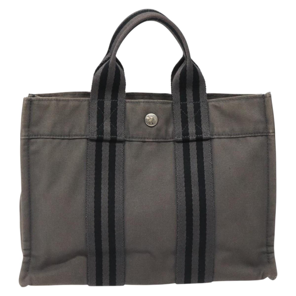 HERMES Fourre Tout PM Hand Bag Canvas Gray Auth ti2740