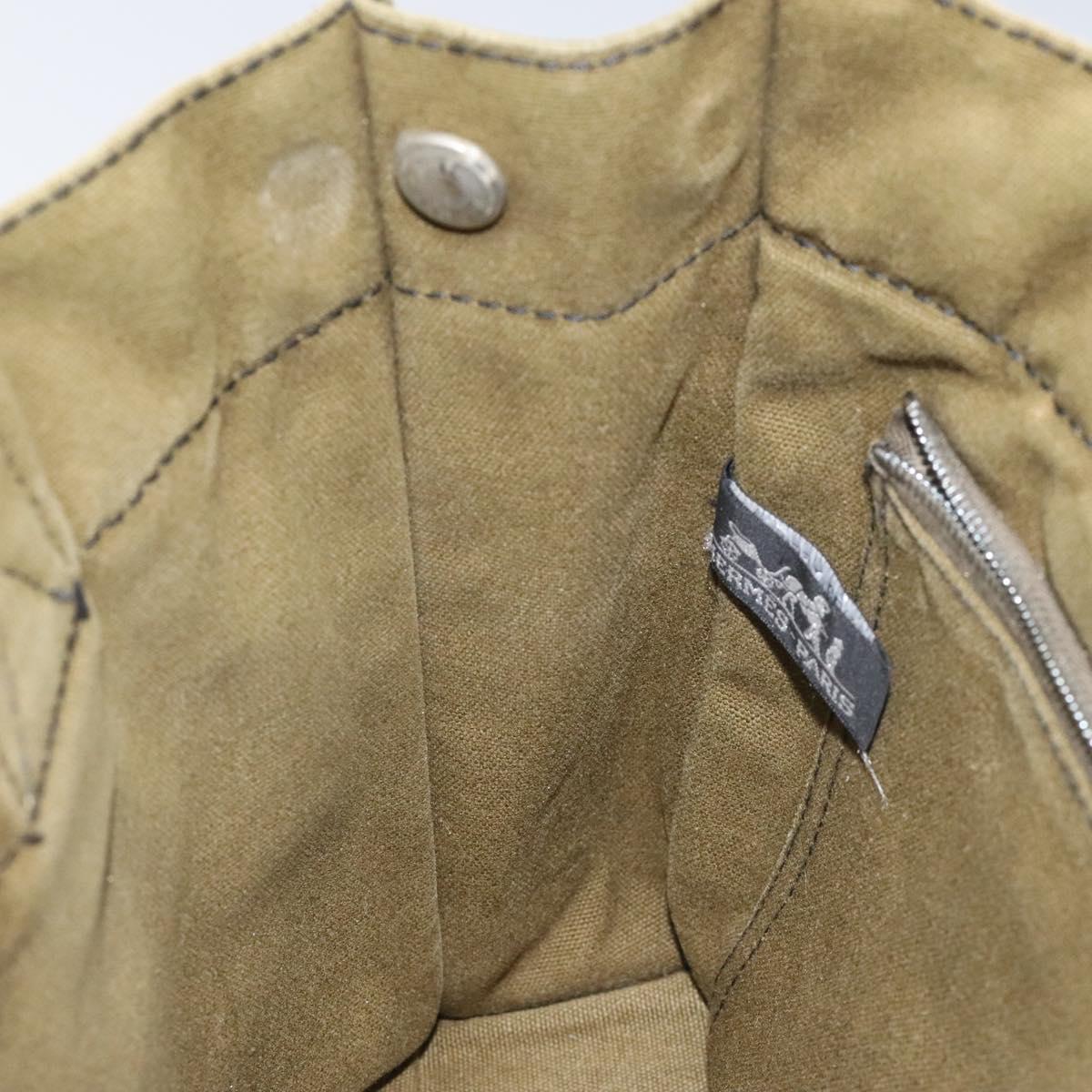 HERMES Fourre Tout PM Hand Bag Canvas Khaki Auth ti2747