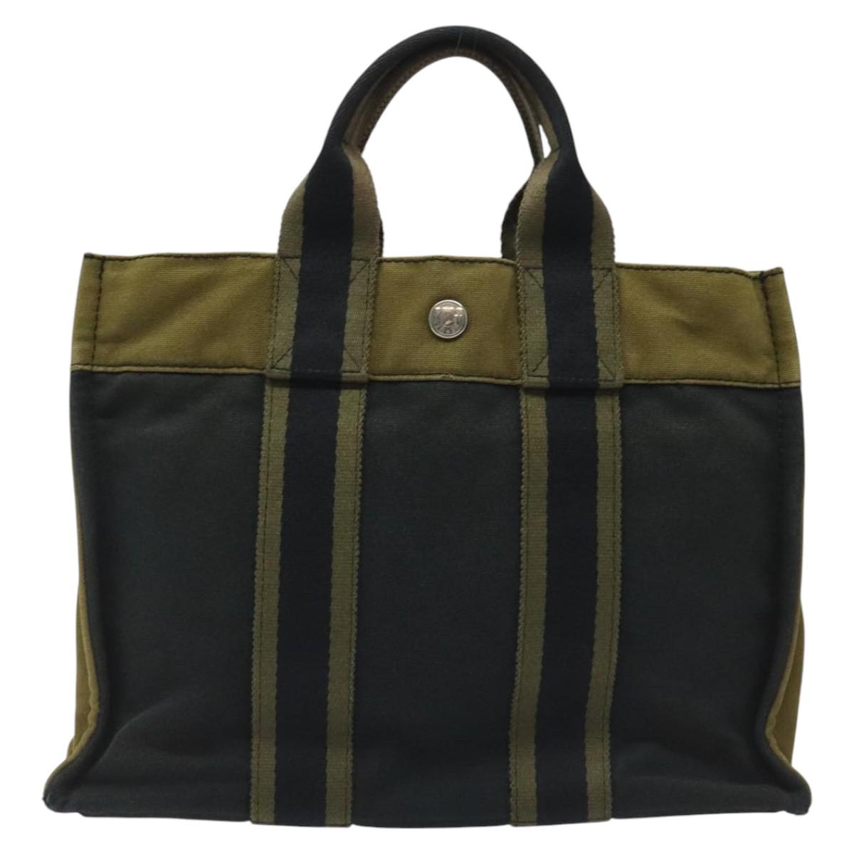 HERMES Fourre Tout PM Hand Bag Canvas Khaki Auth ti2747