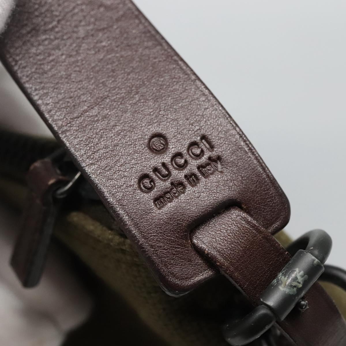 GUCCI Hand Bag Canvas Leather Khaki Auth ti2753