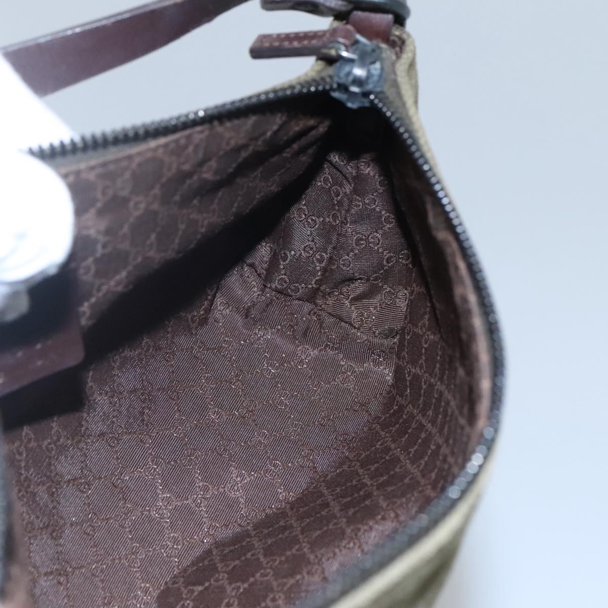 GUCCI Hand Bag Canvas Leather Khaki Auth ti2753