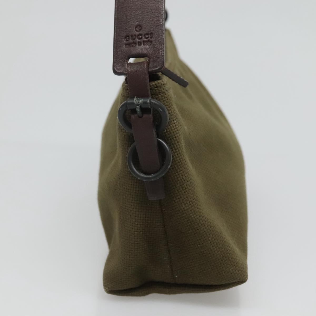 GUCCI Hand Bag Canvas Leather Khaki Auth ti2753