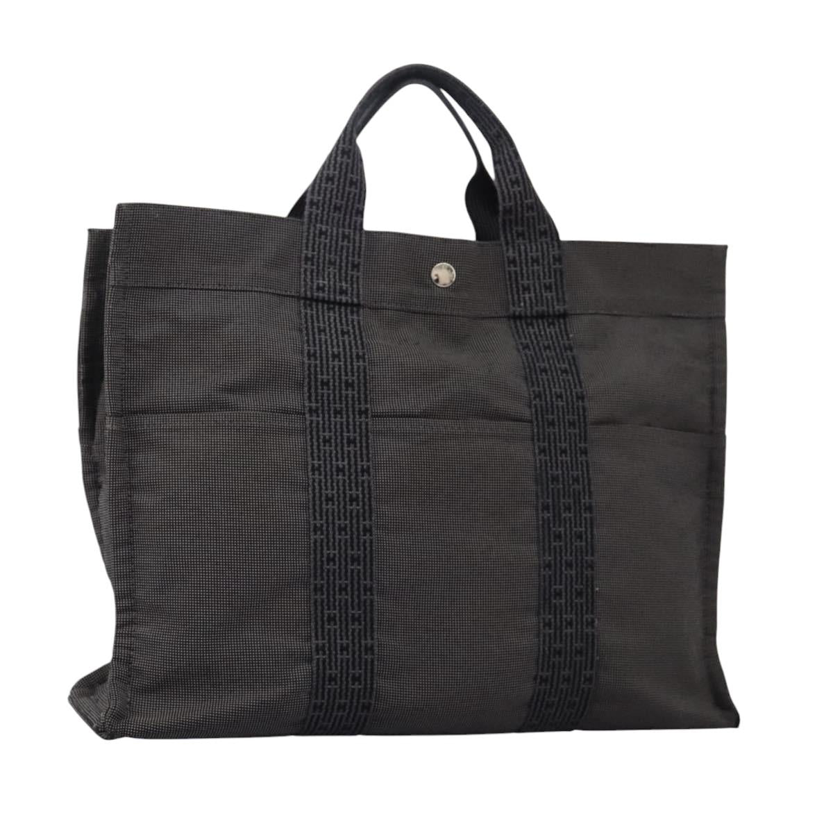 HERMES Her Line MM Hand Bag Canvas Gray Silver Auth ti2761