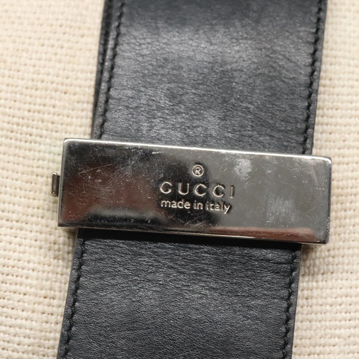 GUCCI Shoulder Bag Canvas Leather White Black Auth ti2765