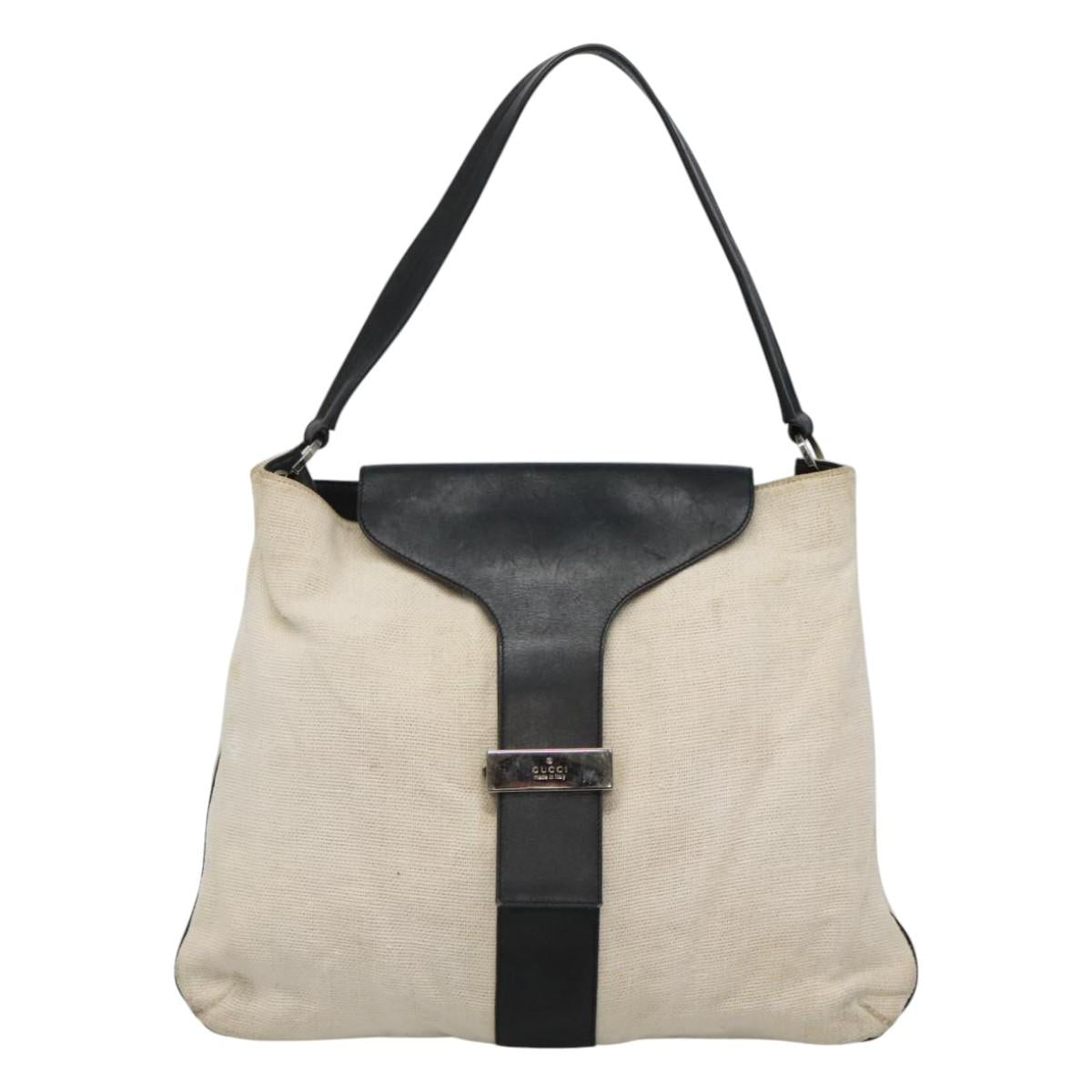 GUCCI Shoulder Bag Canvas Leather White Black Auth ti2765