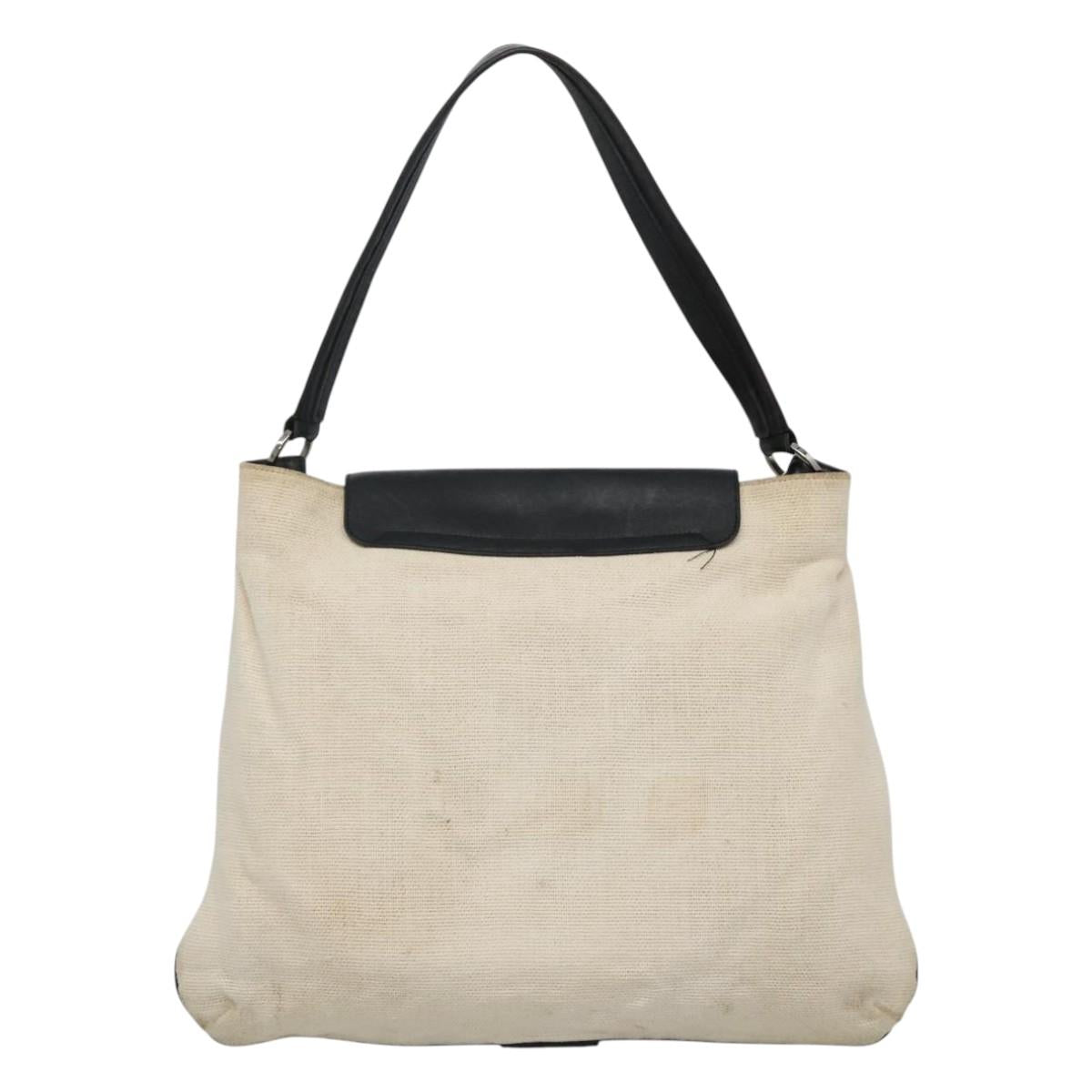 GUCCI Shoulder Bag Canvas Leather White Black Auth ti2765