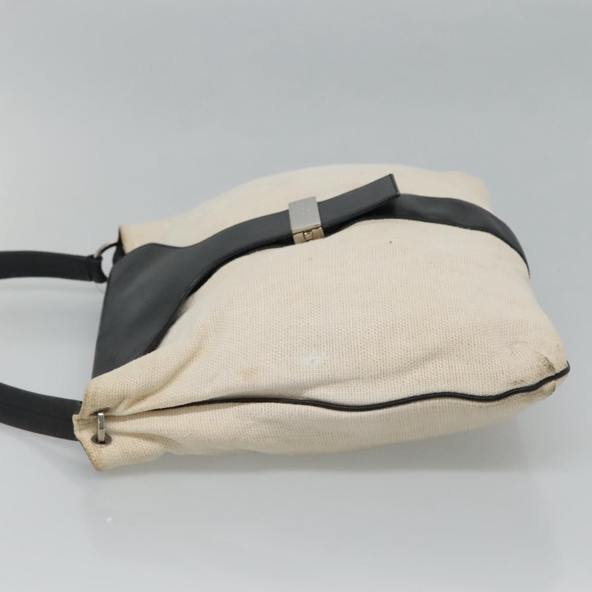 GUCCI Shoulder Bag Canvas Leather White Black Auth ti2765