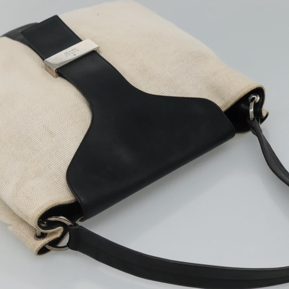 GUCCI Shoulder Bag Canvas Leather White Black Auth ti2765