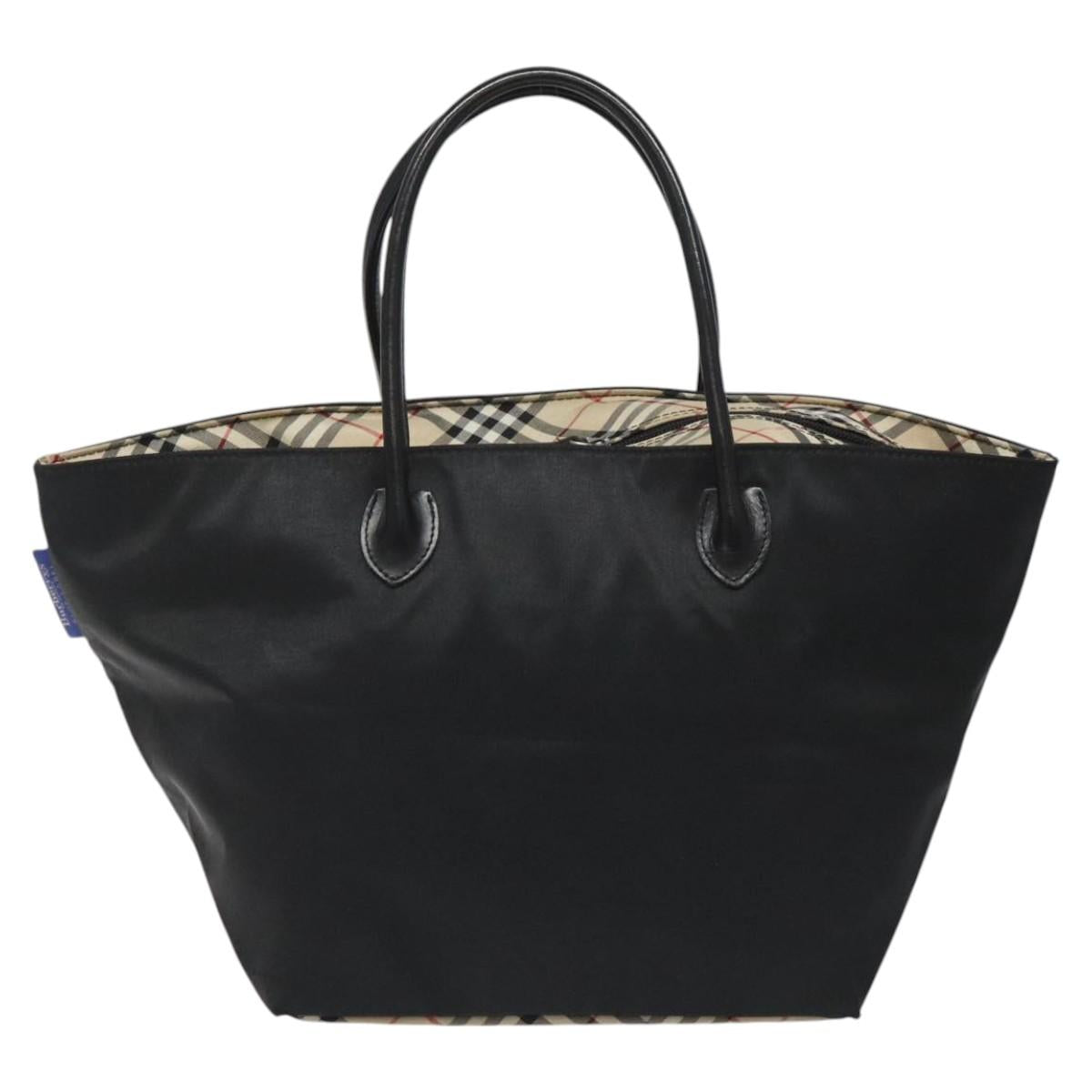 Burberrys Nova Check Blue Label Tote Bag Nylon Beige Black Auth ti2769