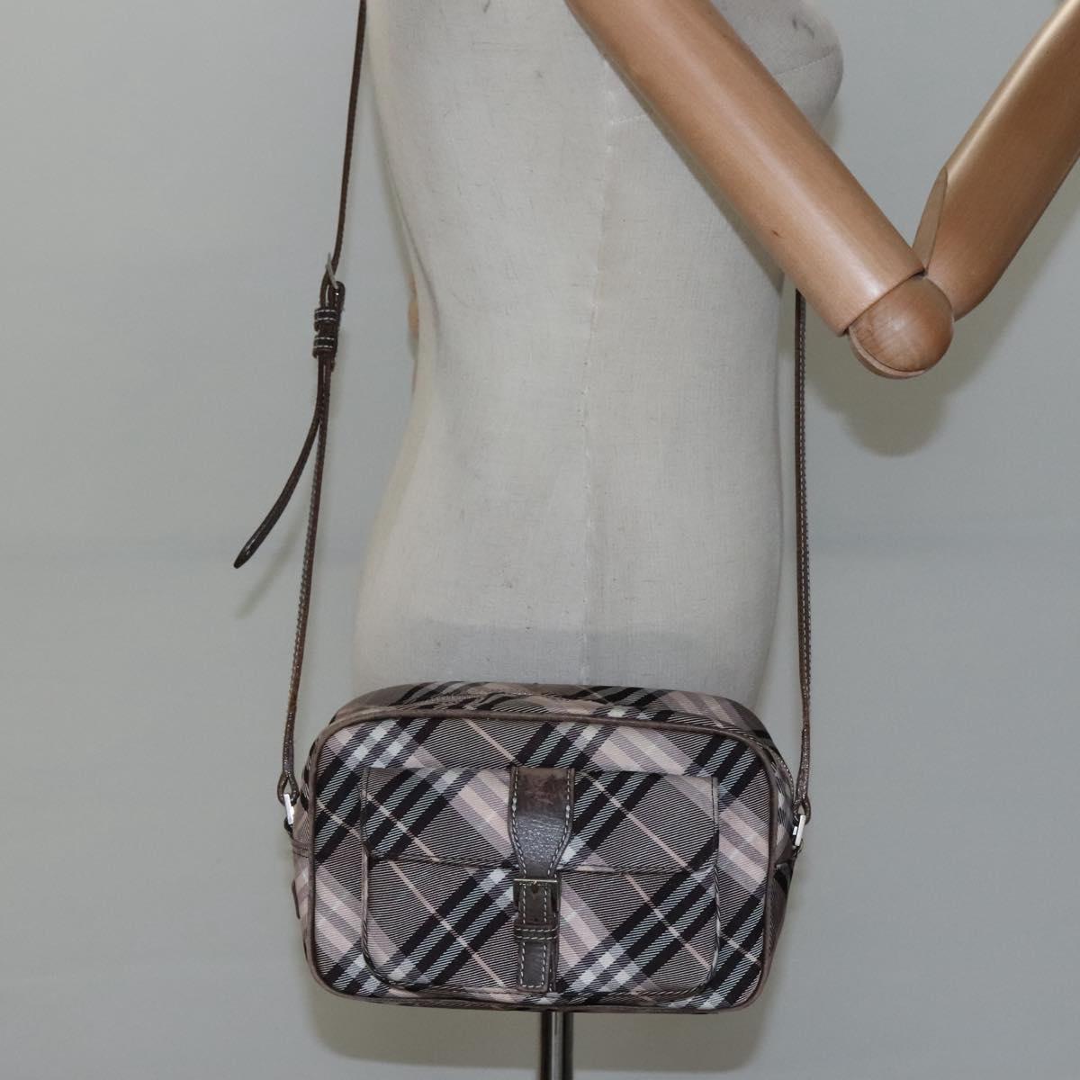 BURBERRY Nova Check Blue Label Shoulder Bag Nylon Black Auth ti2792