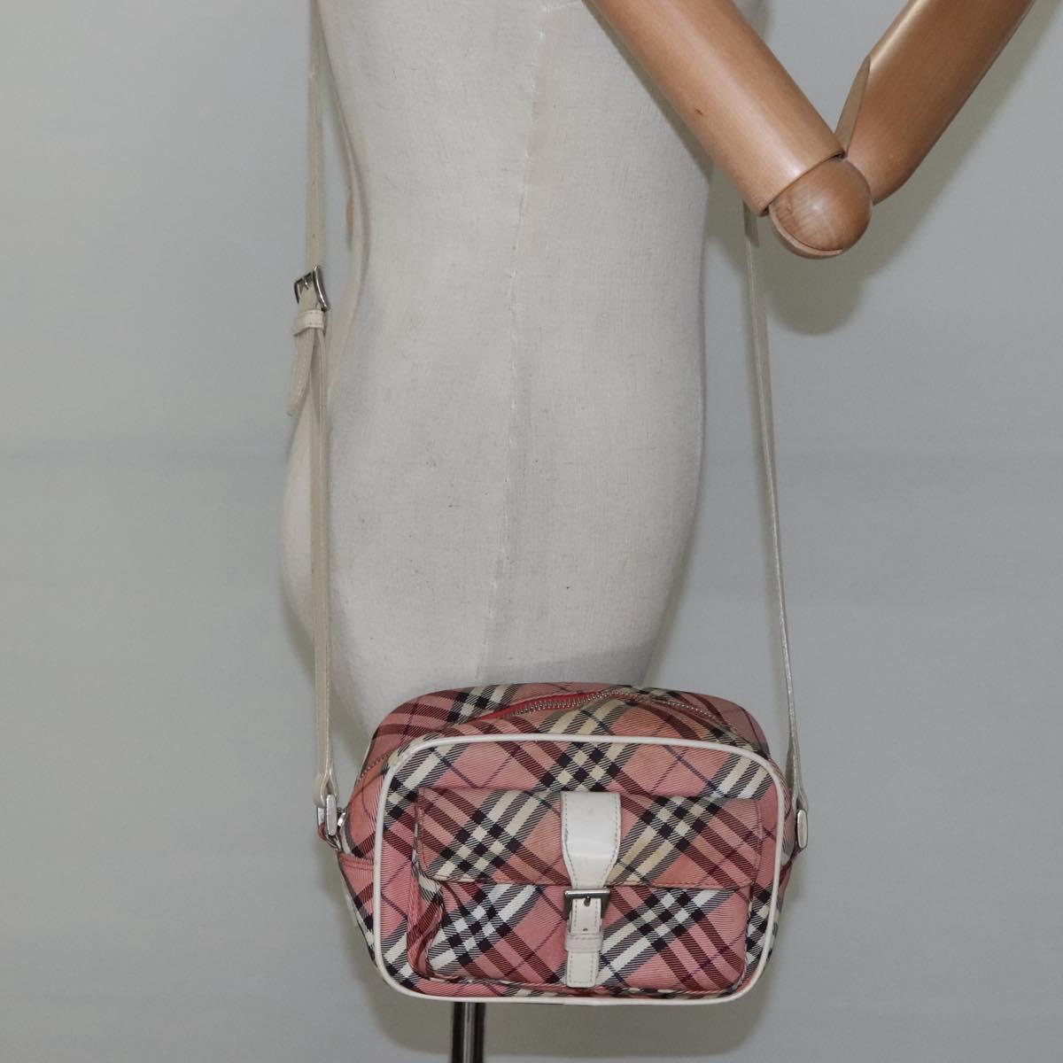 BURBERRY Nova Check Blue Label Shoulder Bag Canvas Red Auth ti2797