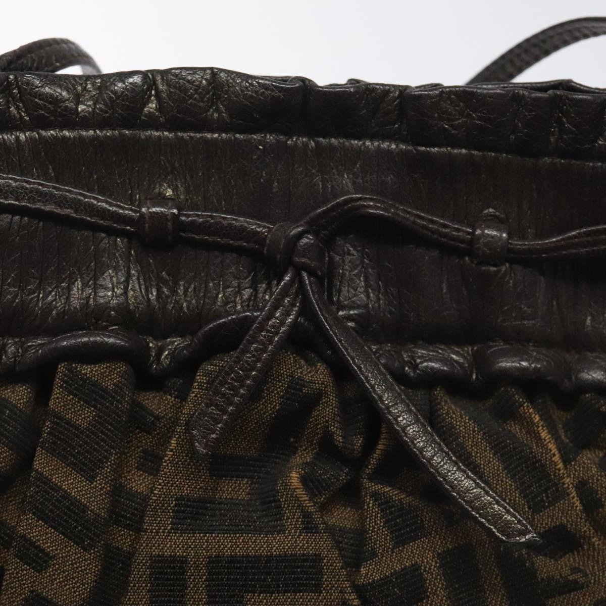 FENDI Zucca Canvas Shoulder Bag Brown Black Auth ti2809