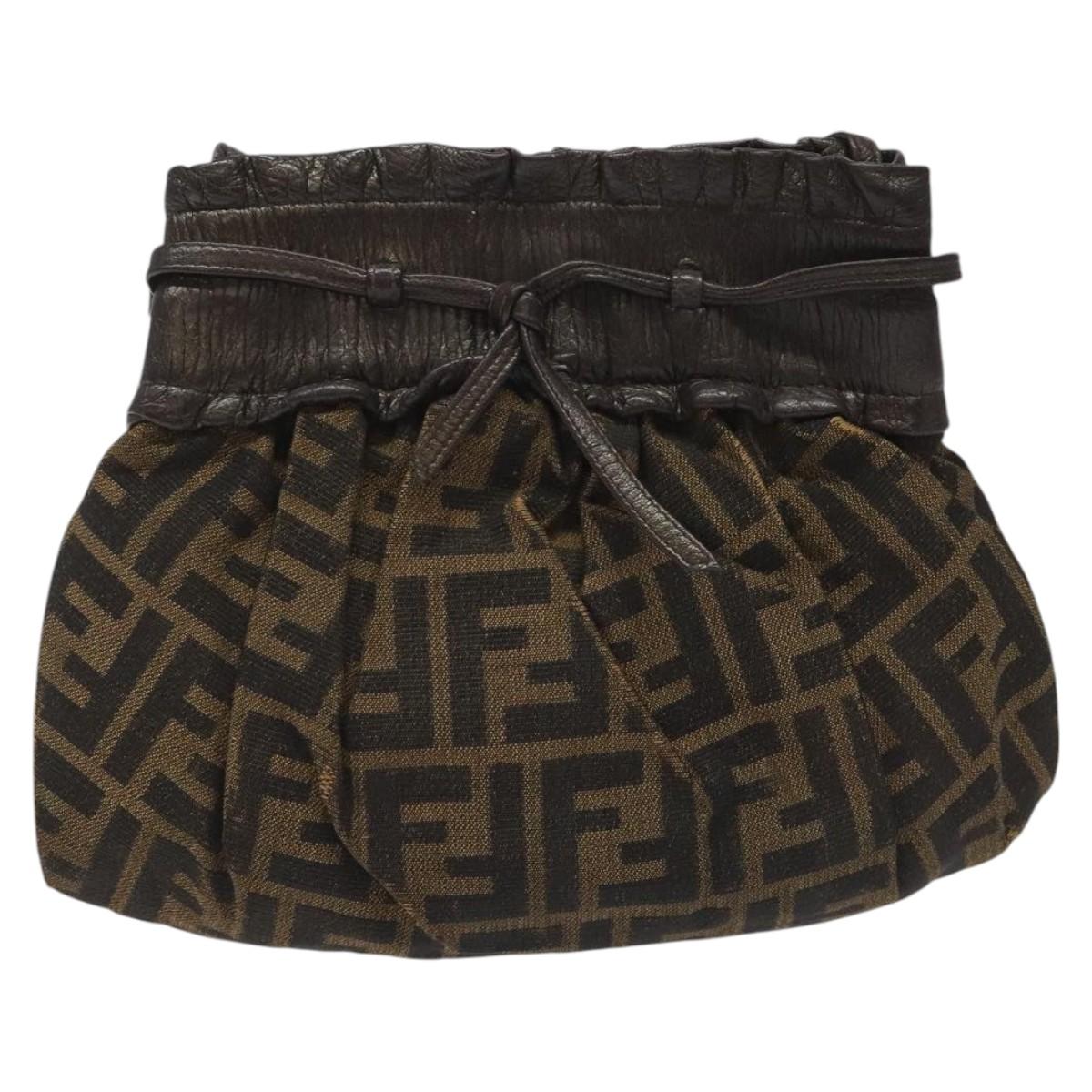 FENDI Zucca Canvas Shoulder Bag Brown Black Auth ti2809