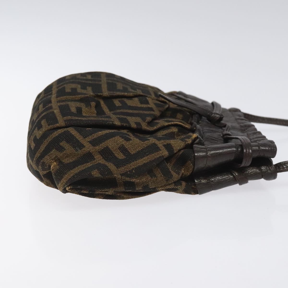 FENDI Zucca Canvas Shoulder Bag Brown Black Auth ti2809