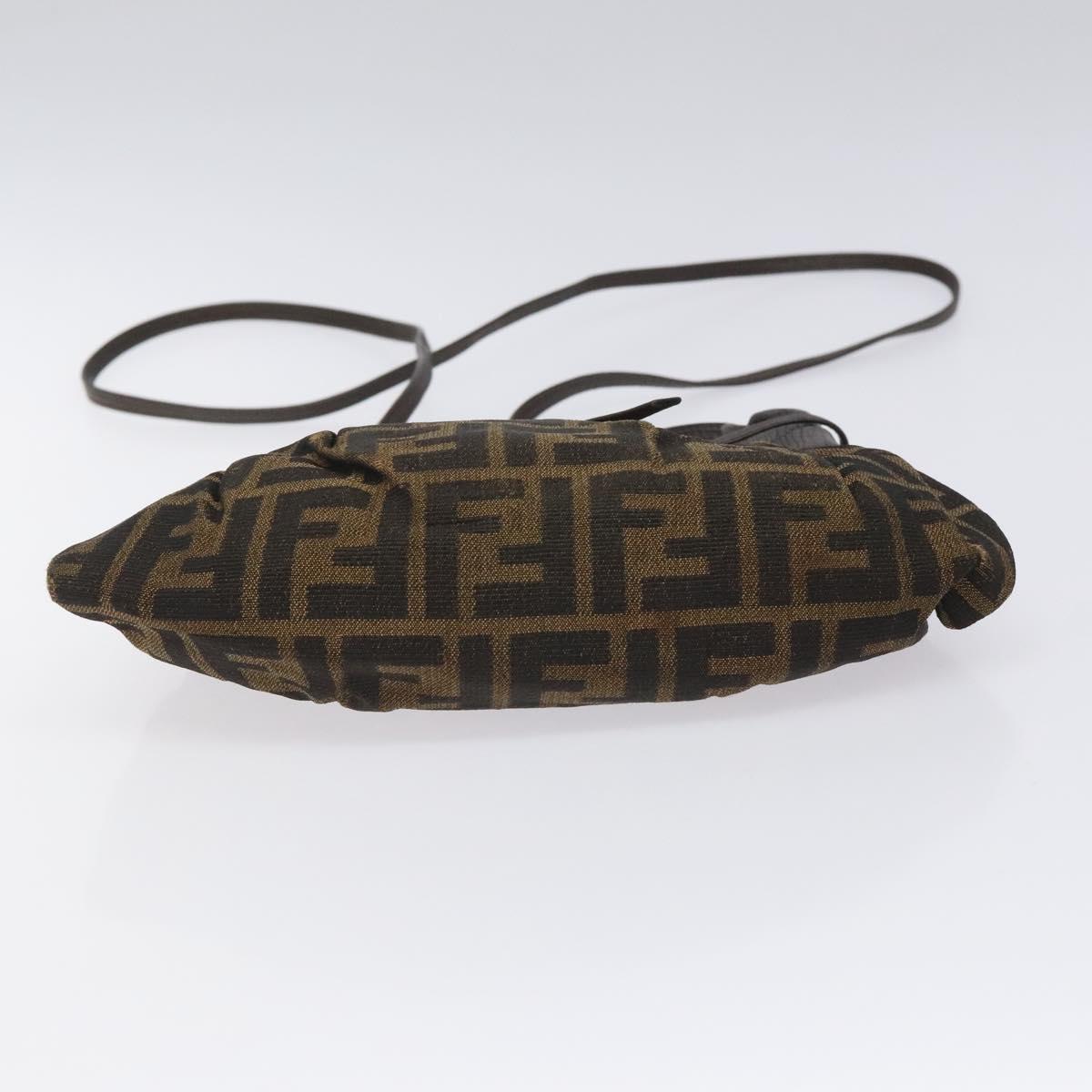 FENDI Zucca Canvas Shoulder Bag Brown Black Auth ti2809