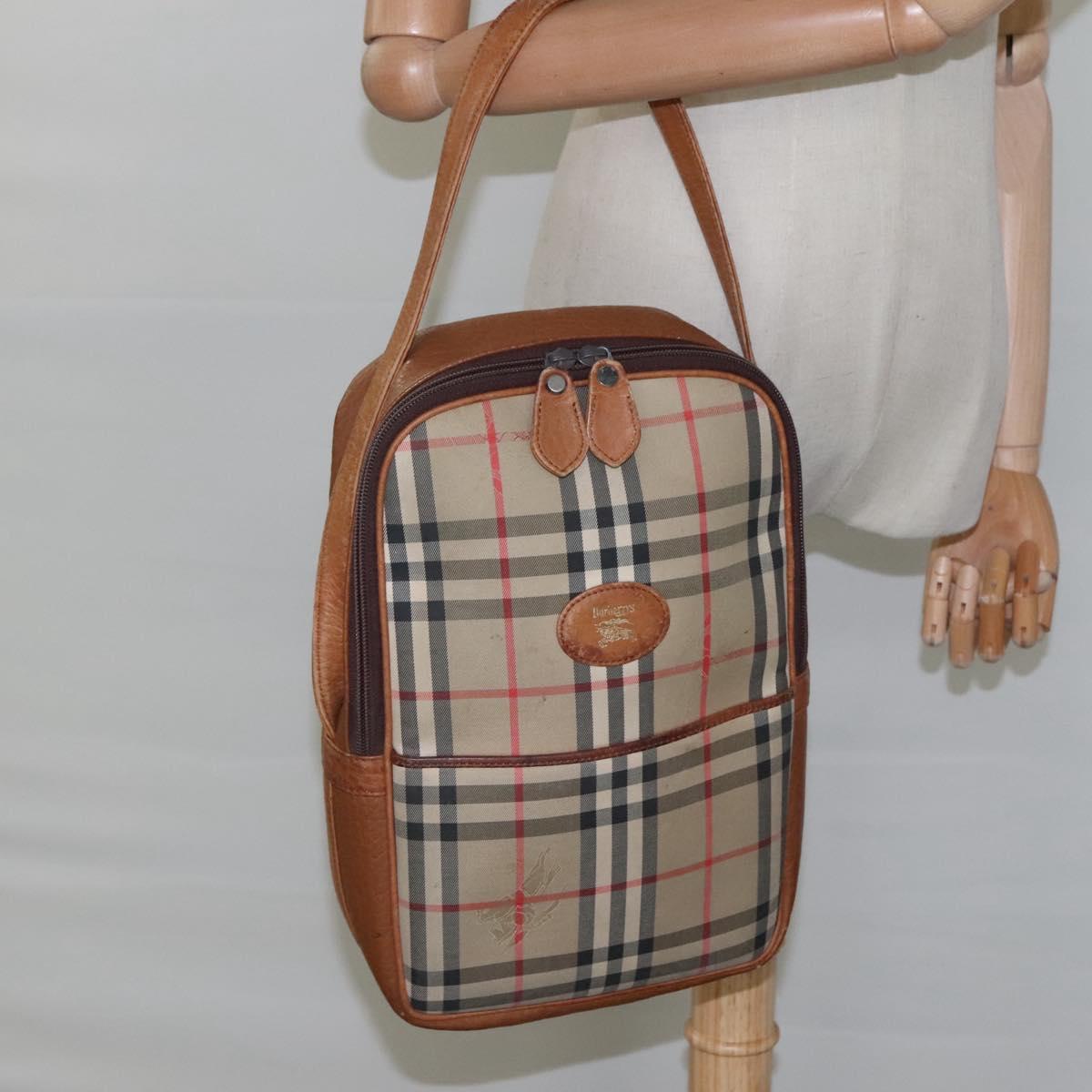 Burberrys Nova Check Blue Label Shoulder Bag Canvas Beige Auth ti2830