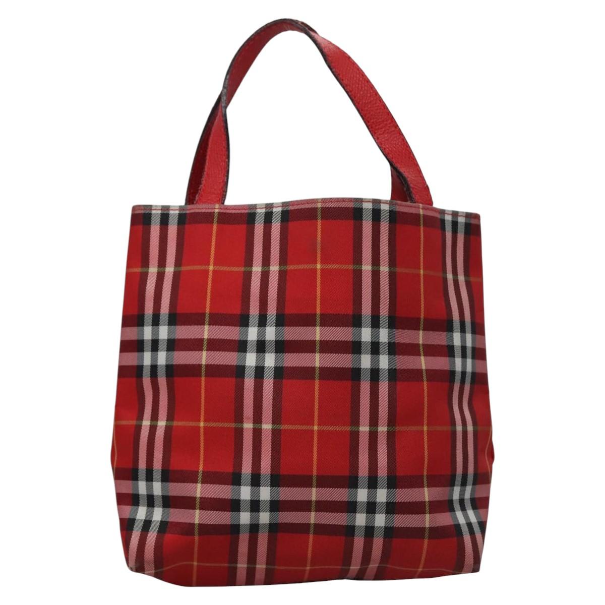 BURBERRY Nova Check Hand Bag Nylon Red Auth ti2831