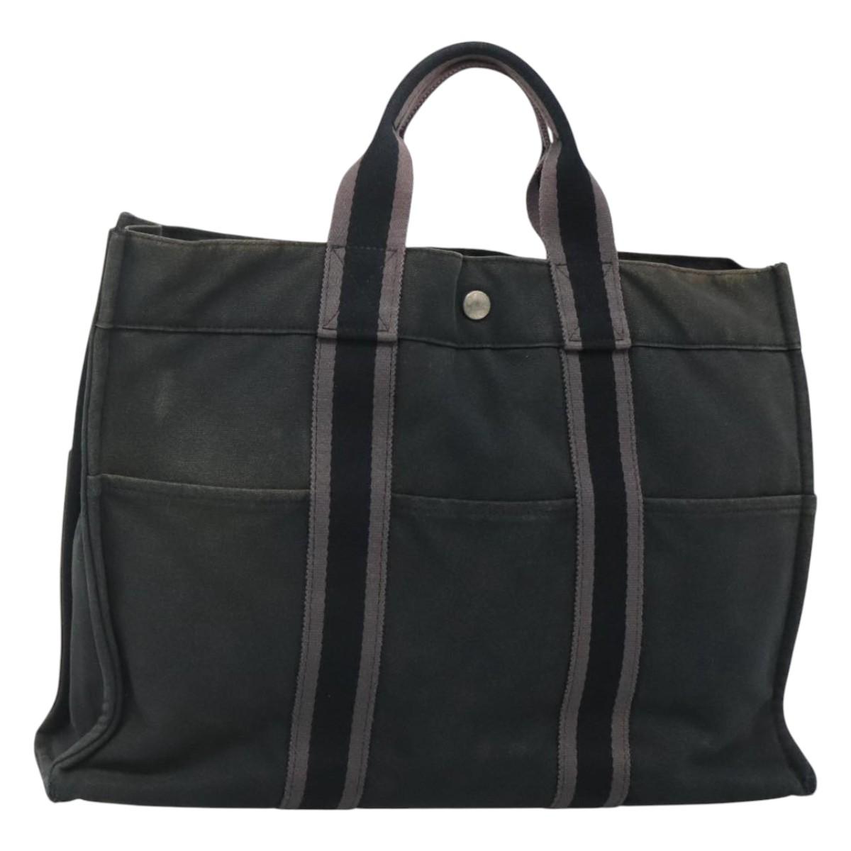HERMES Fourre Tout MM Hand Bag Canvas Black Auth ti2835