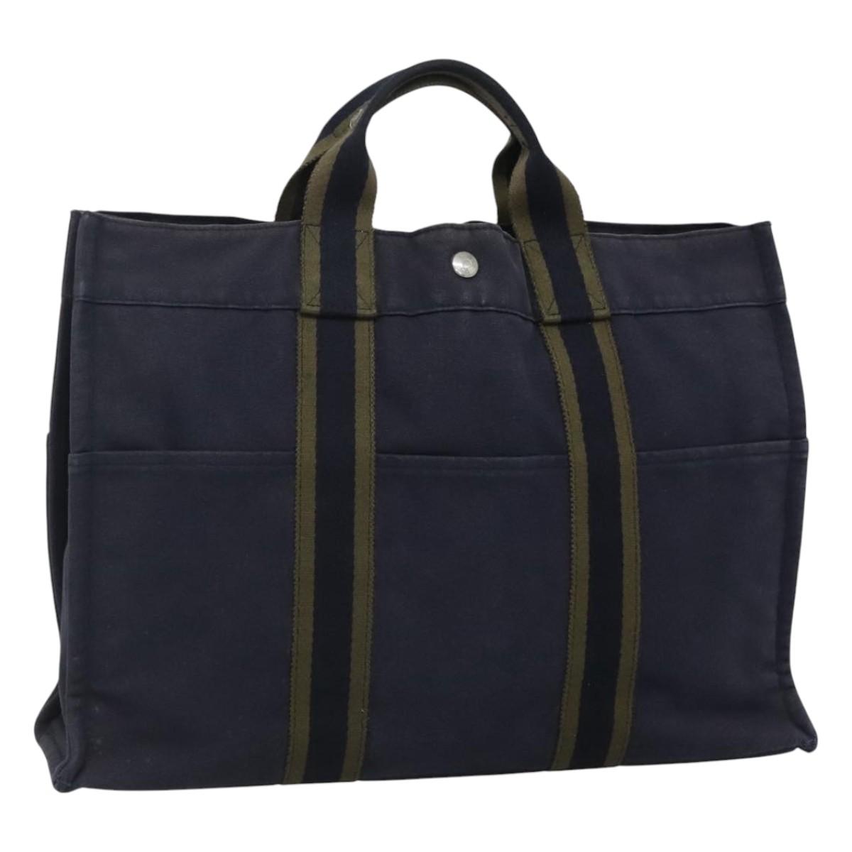 HERMES Fourre Tout MM Hand Bag Canvas Navy Auth ti2836