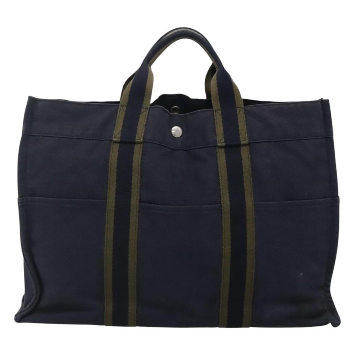 HERMES Fourre Tout MM Hand Bag Canvas Navy Auth ti2836