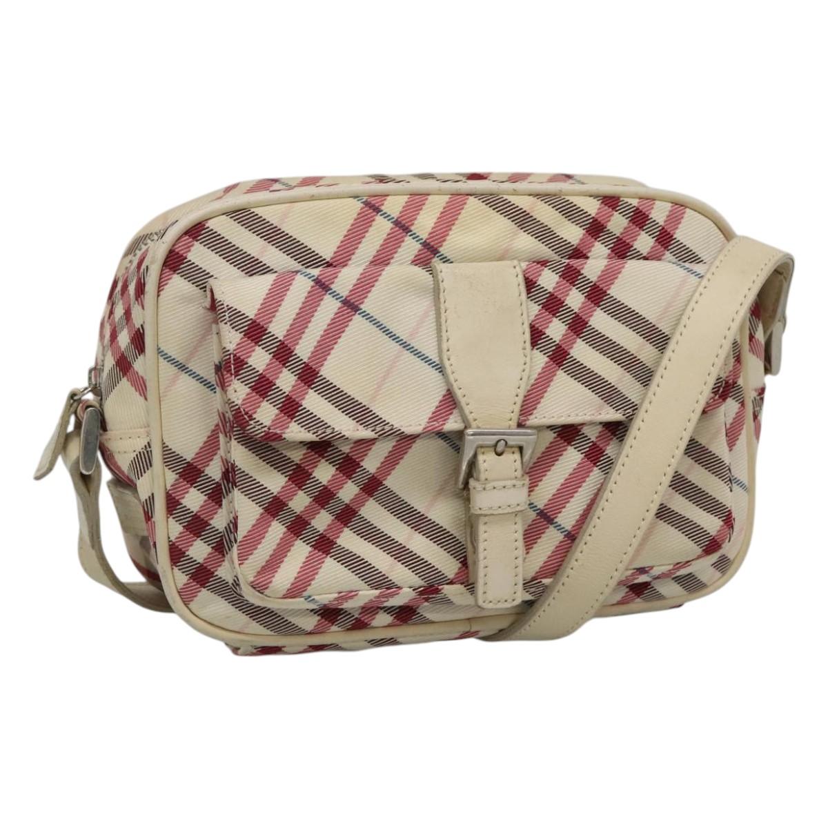 BURBERRY Nova Check Blue Label Shoulder Bag Nylon White Auth ti2846