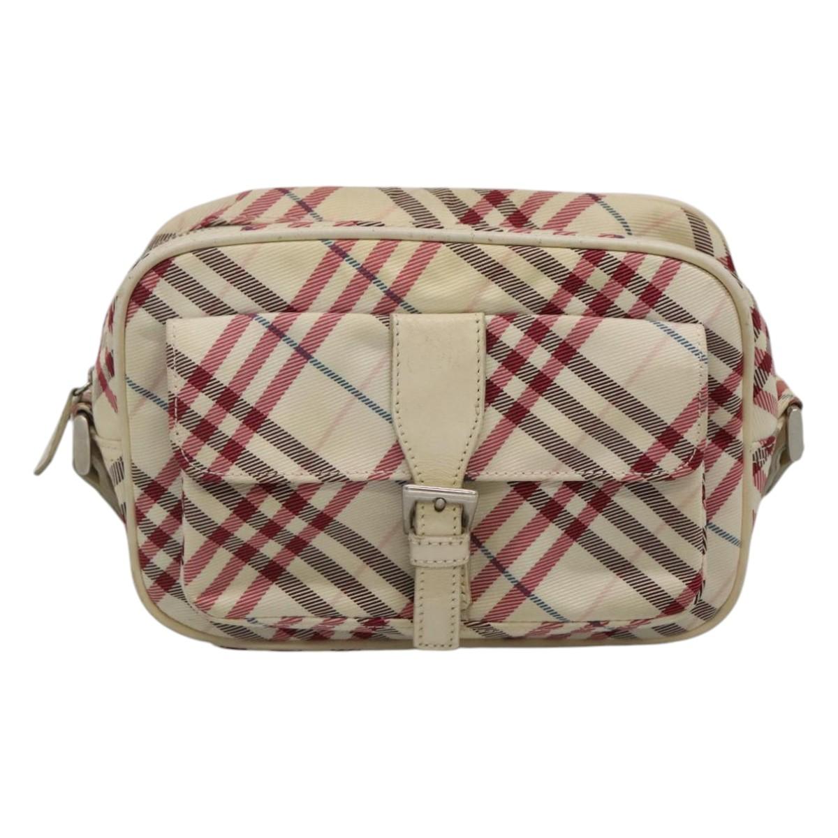 BURBERRY Nova Check Blue Label Shoulder Bag Nylon White Auth ti2846