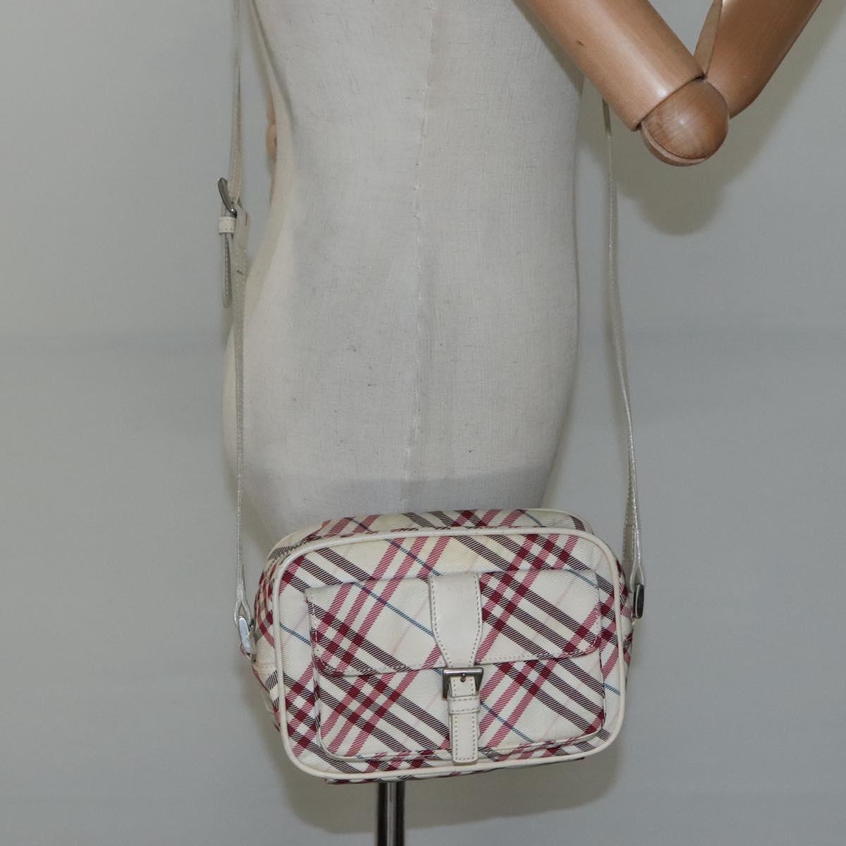 BURBERRY Nova Check Blue Label Shoulder Bag Nylon White Auth ti2846