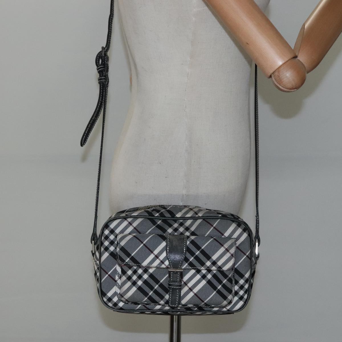 BURBERRY Nova Check Blue Label Shoulder Bag Nylon Black Auth ti2847
