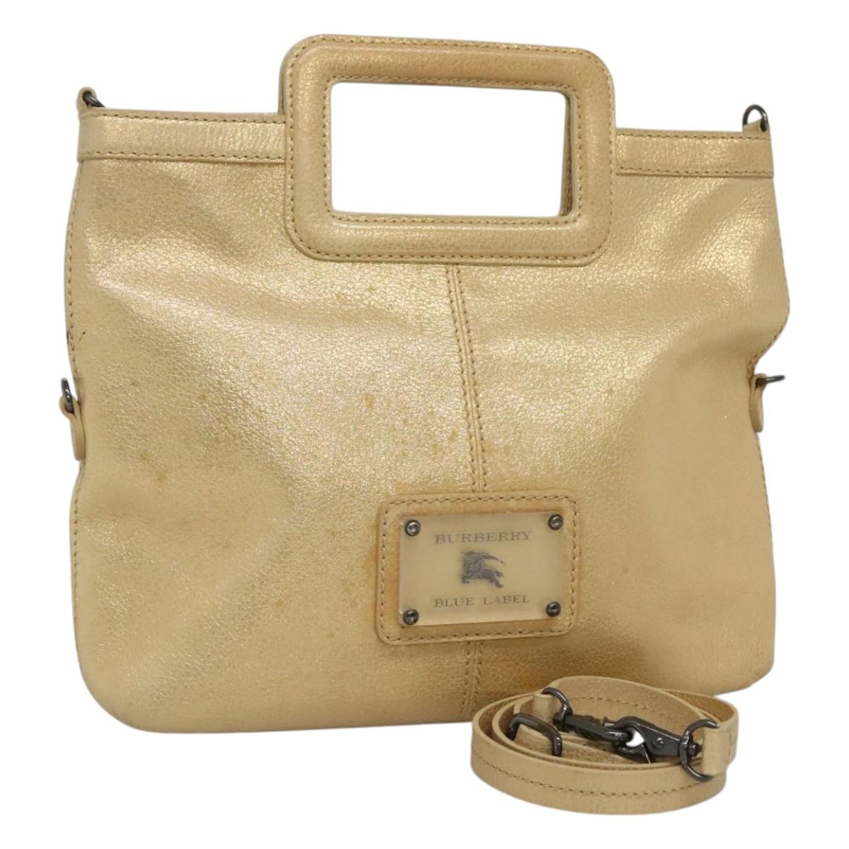 BURBERRY Blue Label Hand Bag Leather 2way Gold Auth ti2851