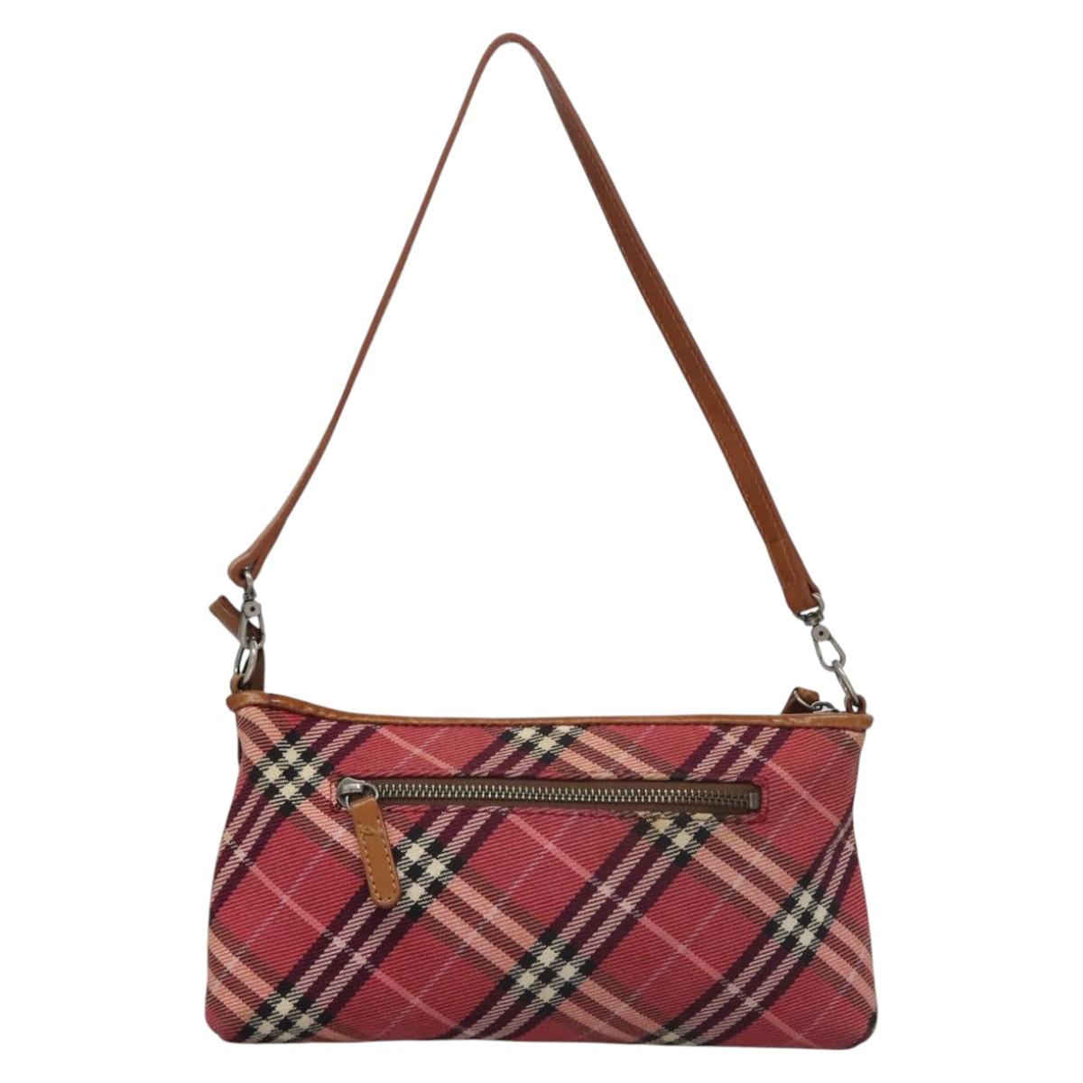 BURBERRY Nova Check Blue Label Shoulder Bag Canvas 2way Red Auth ti2856