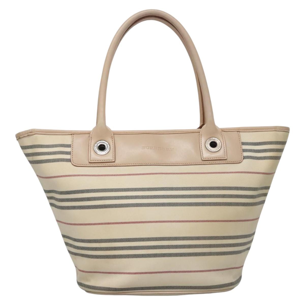 BURBERRY Hand Bag Canvas Beige Auth ti2859