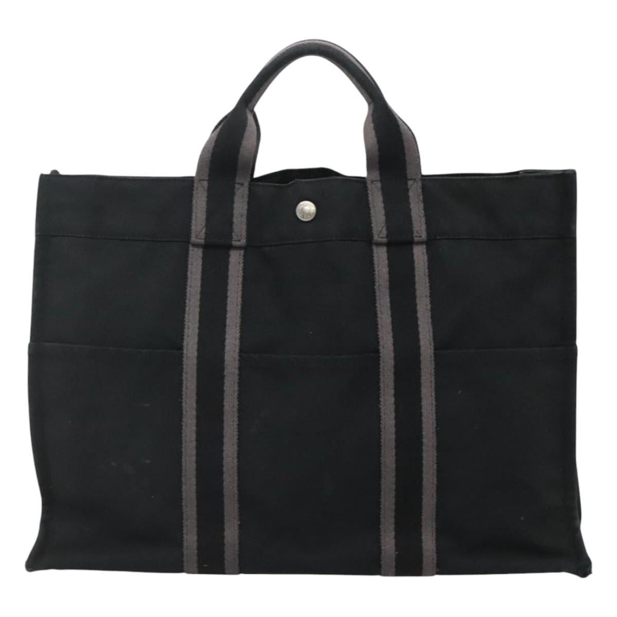 HERMES Fourre Tout MM Hand Bag Canvas Black Auth ti2873