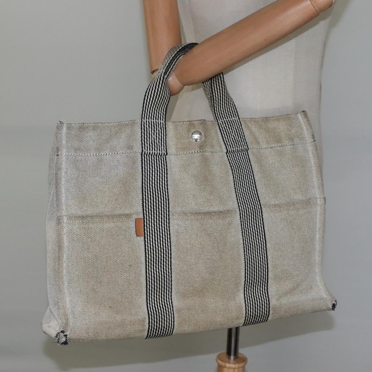 HERMES New Fourre Tout MM Hand Bag Canvas Gray Silver Auth ti2884