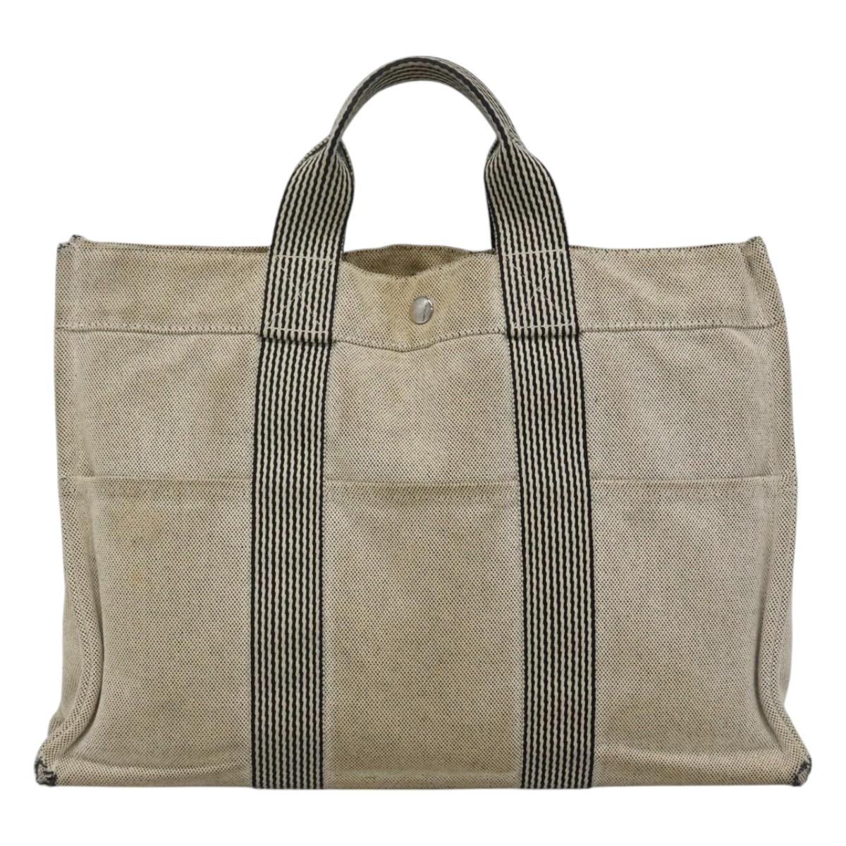 HERMES New Fourre Tout MM Hand Bag Canvas Gray Silver Auth ti2884