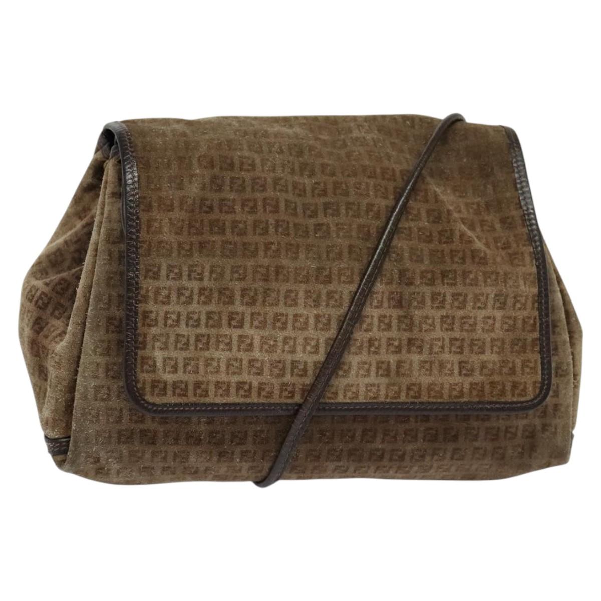 FENDI Zucchino Canvas Shoulder Bag Brown Auth ti2888