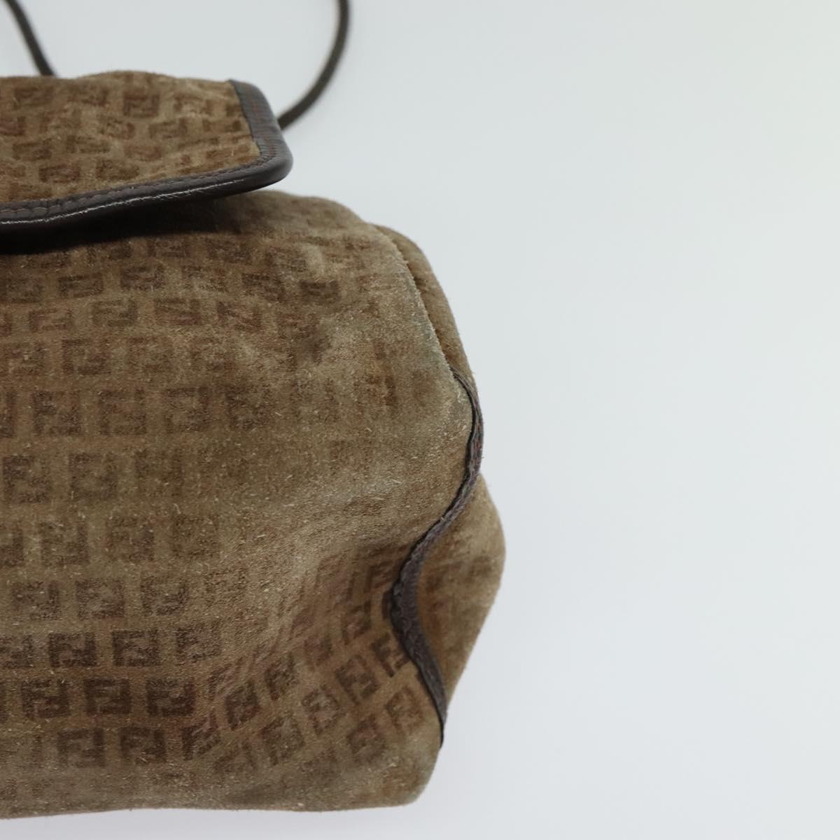 FENDI Zucchino Canvas Shoulder Bag Brown Auth ti2888