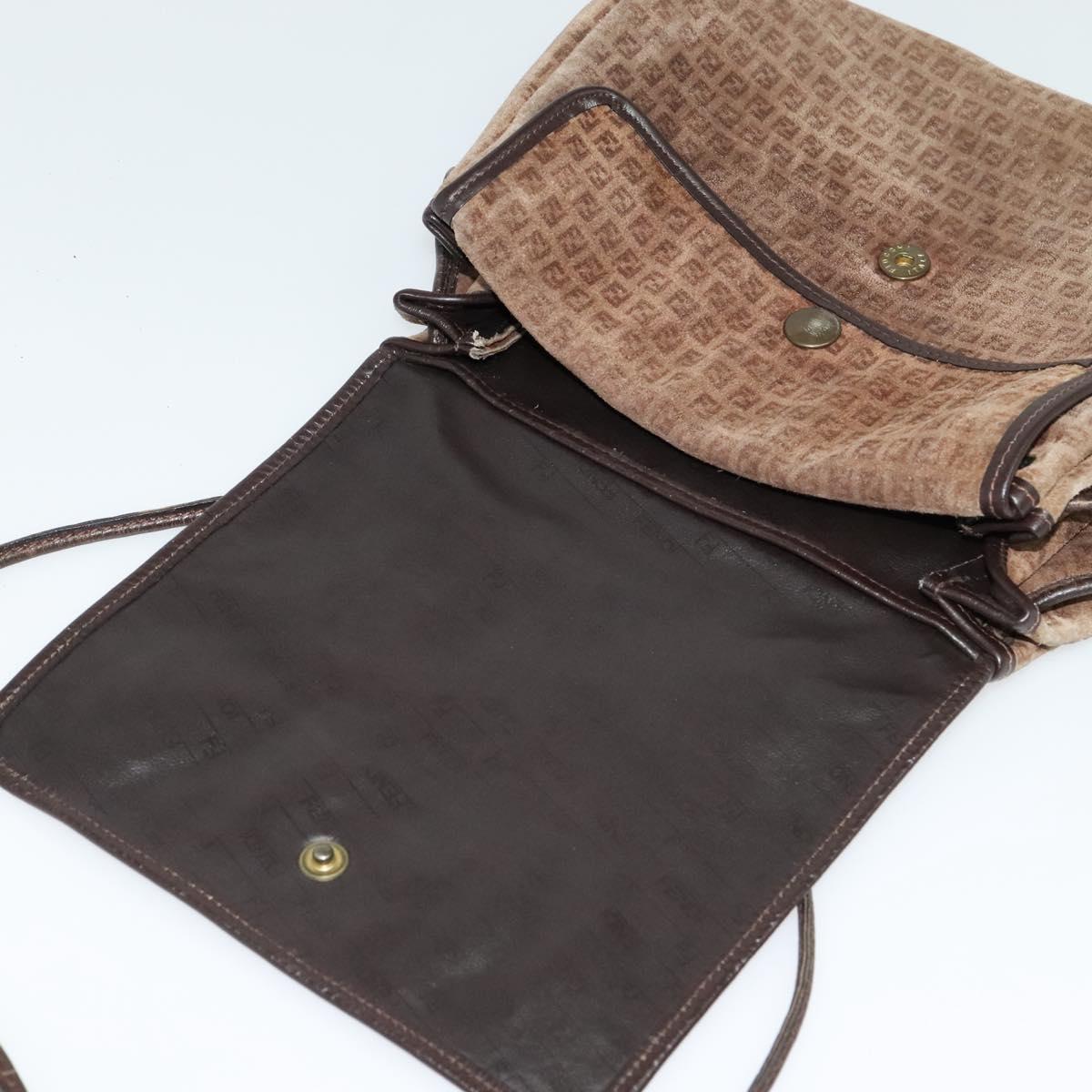 FENDI Zucchino Canvas Shoulder Bag Brown Auth ti2888