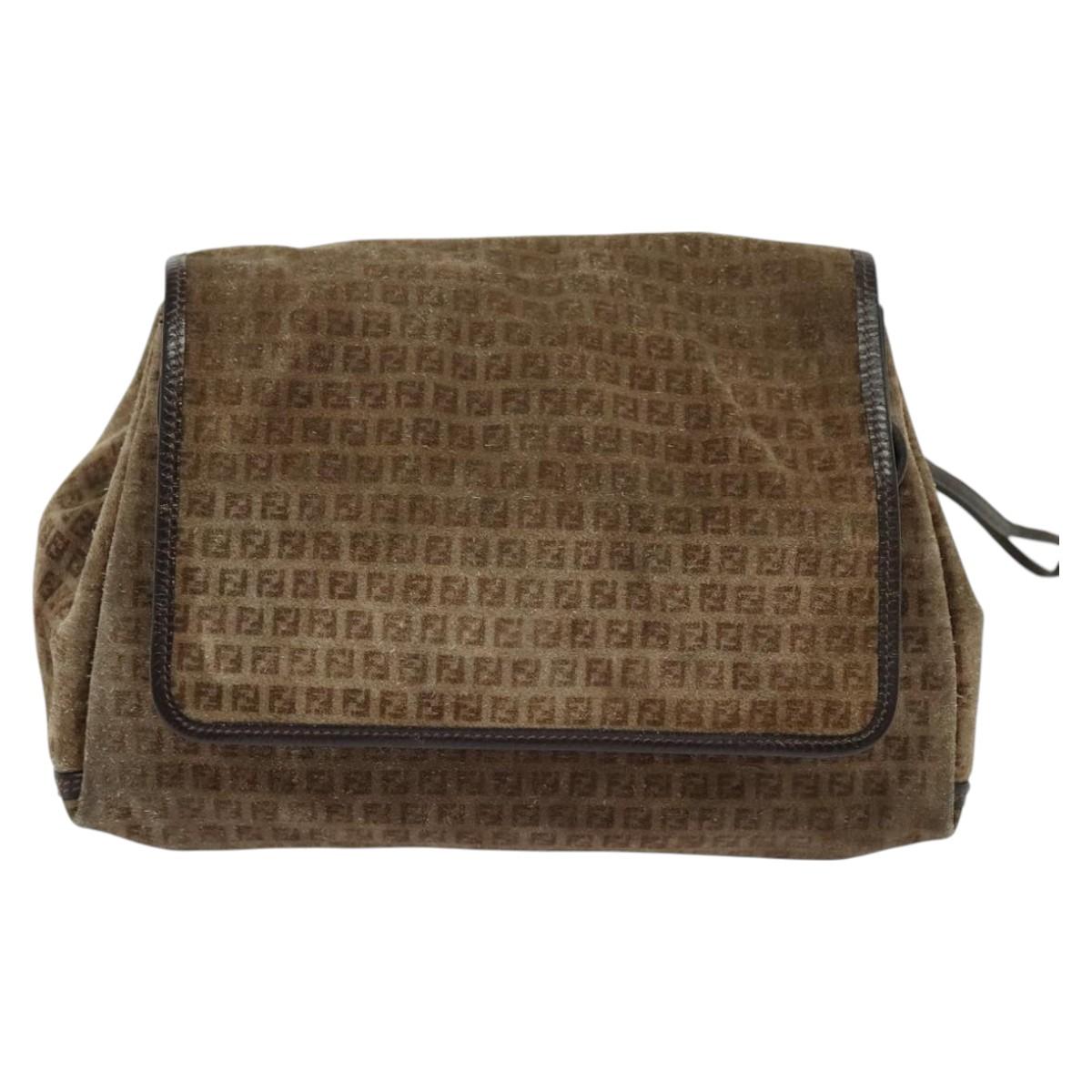 FENDI Zucchino Canvas Shoulder Bag Brown Auth ti2888