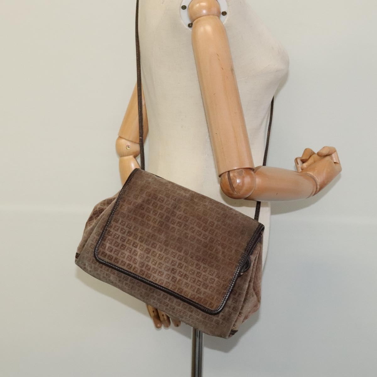 FENDI Zucchino Canvas Shoulder Bag Brown Auth ti2888