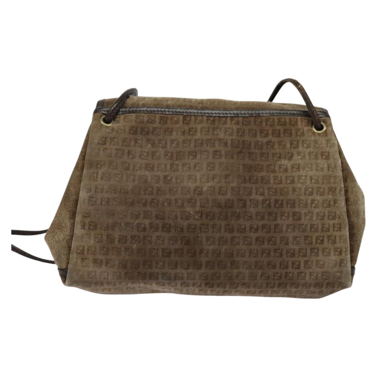 FENDI Zucchino Canvas Shoulder Bag Brown Auth ti2888