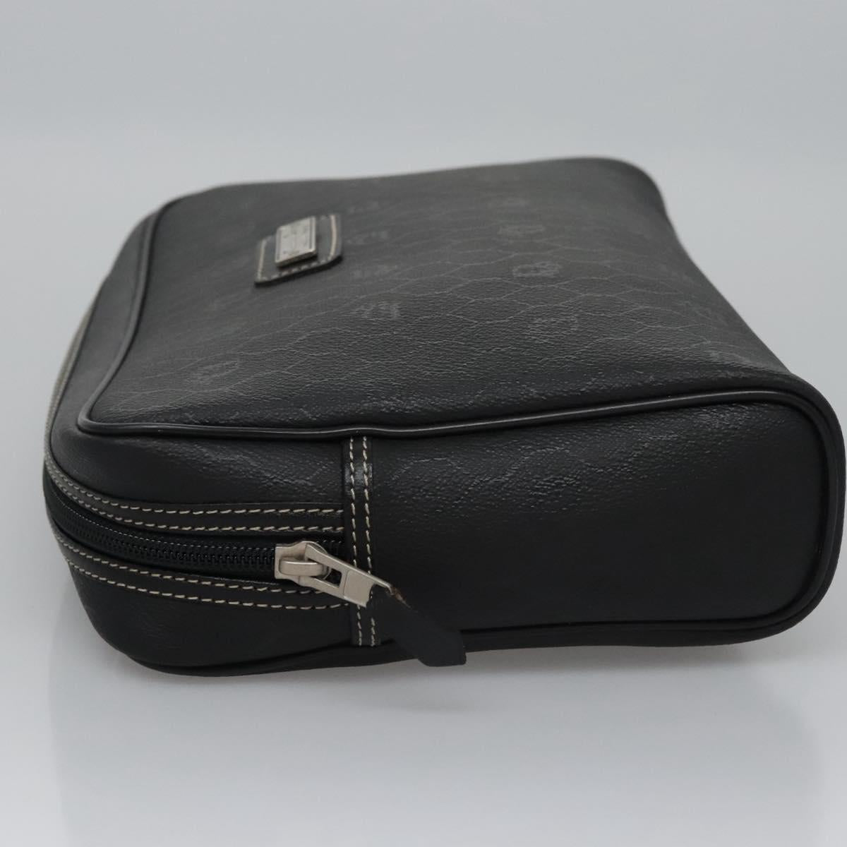 Christian Dior Honeycomb Canvas Clutch Bag PVC Leather Black Silver Auth ti2892