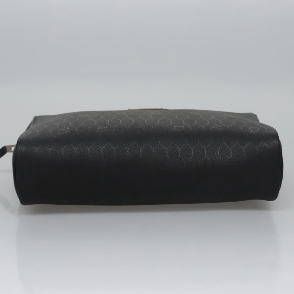 Christian Dior Honeycomb Canvas Clutch Bag PVC Leather Black Silver Auth ti2892