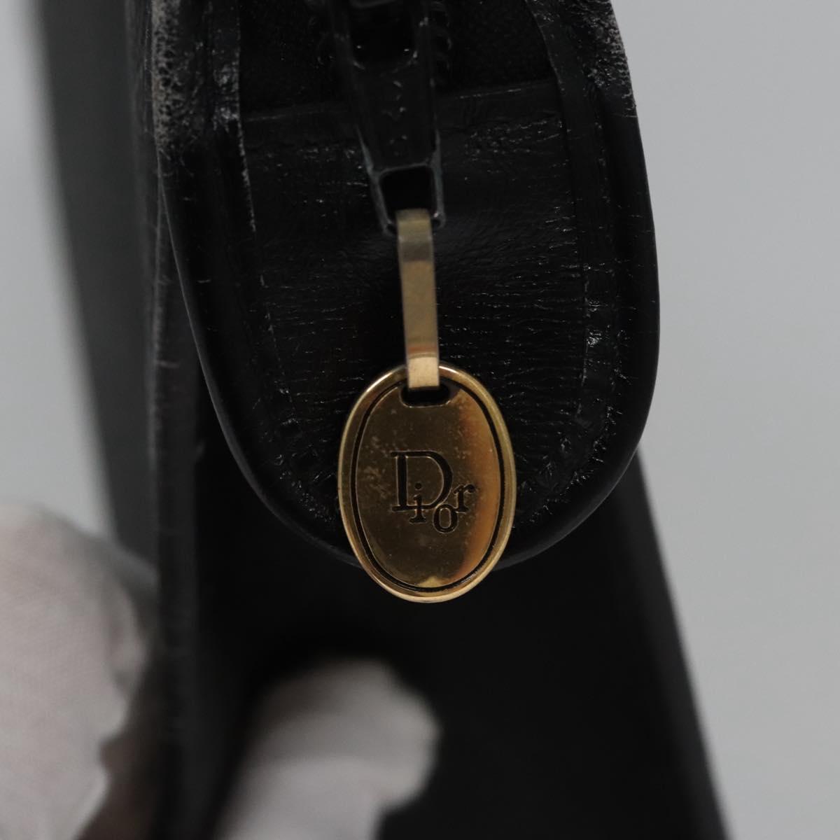 Christian Dior Honeycomb Canvas Clutch Bag PVC Leather Black Gold Auth ti2893