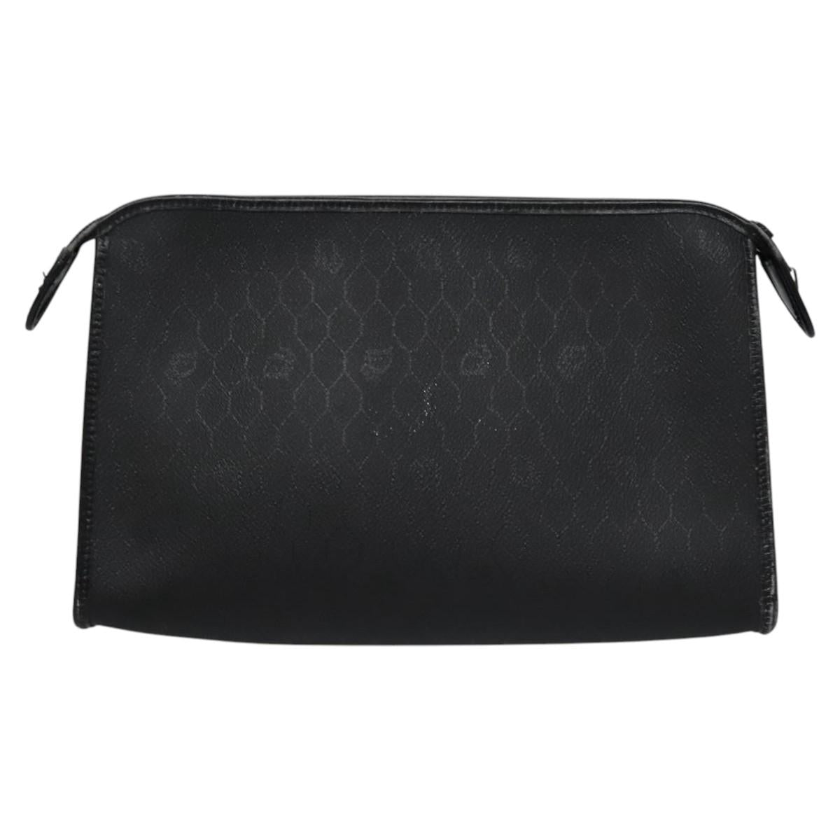 Christian Dior Honeycomb Canvas Clutch Bag PVC Leather Black Gold Auth ti2893