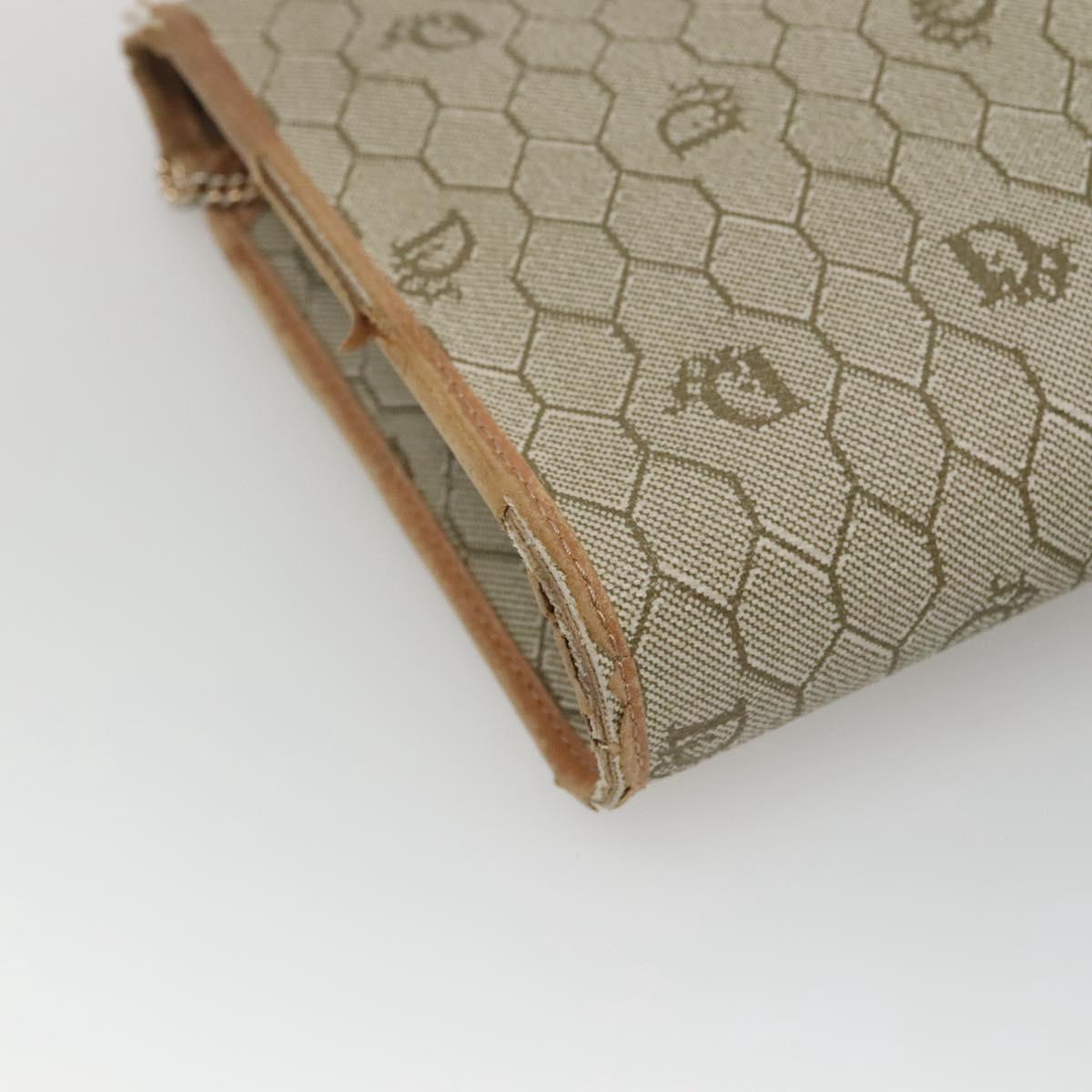Christian Dior Honeycomb Canvas Chain Shoulder Bag PVC Leather Beige Auth ti2898
