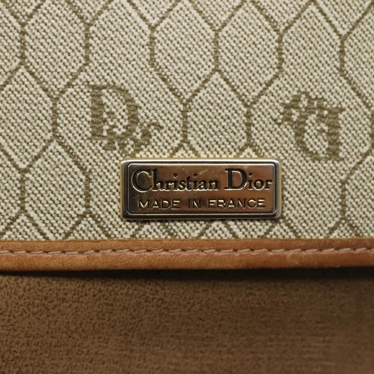 Christian Dior Honeycomb Canvas Chain Shoulder Bag PVC Leather Beige Auth ti2898