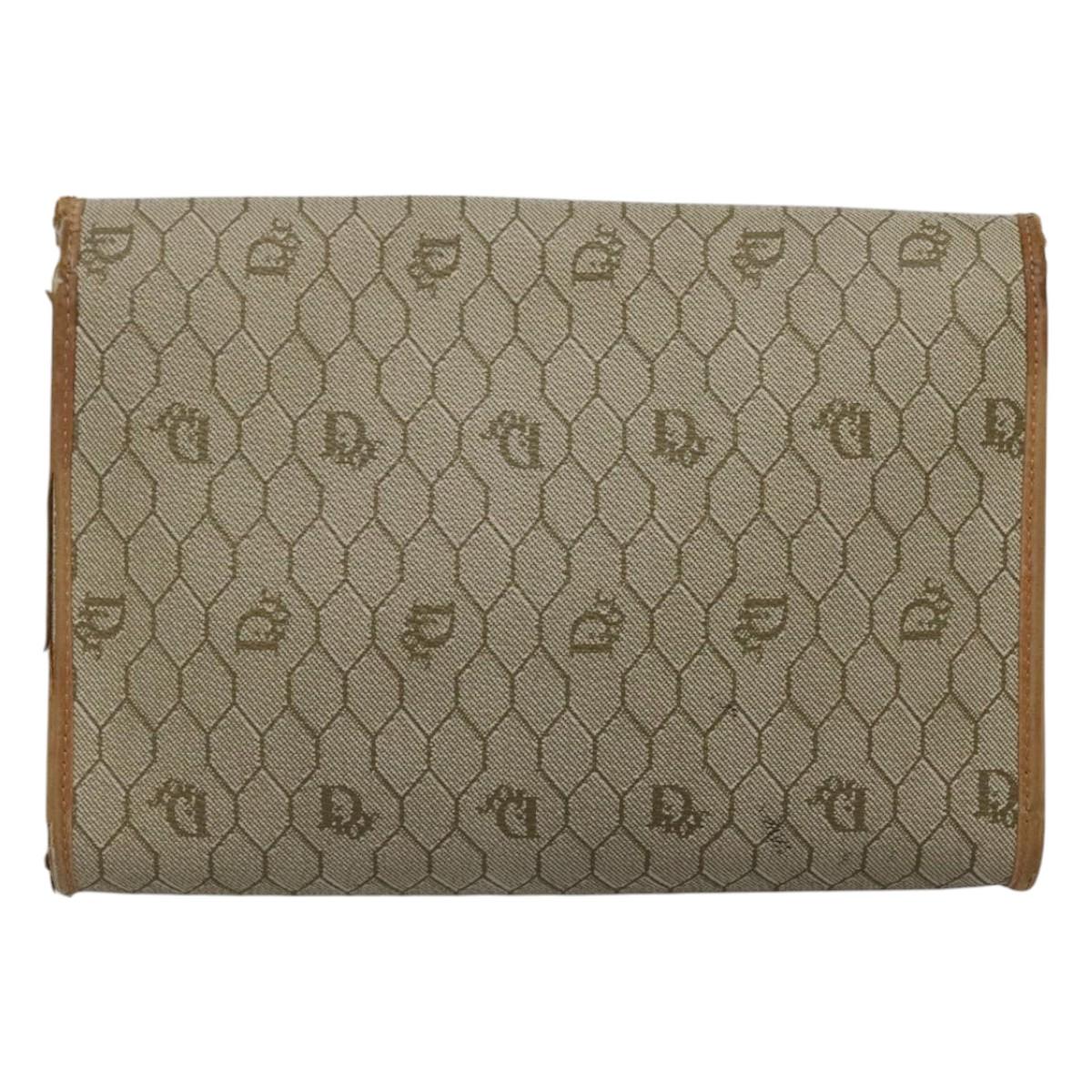 Christian Dior Honeycomb Canvas Chain Shoulder Bag PVC Leather Beige Auth ti2898