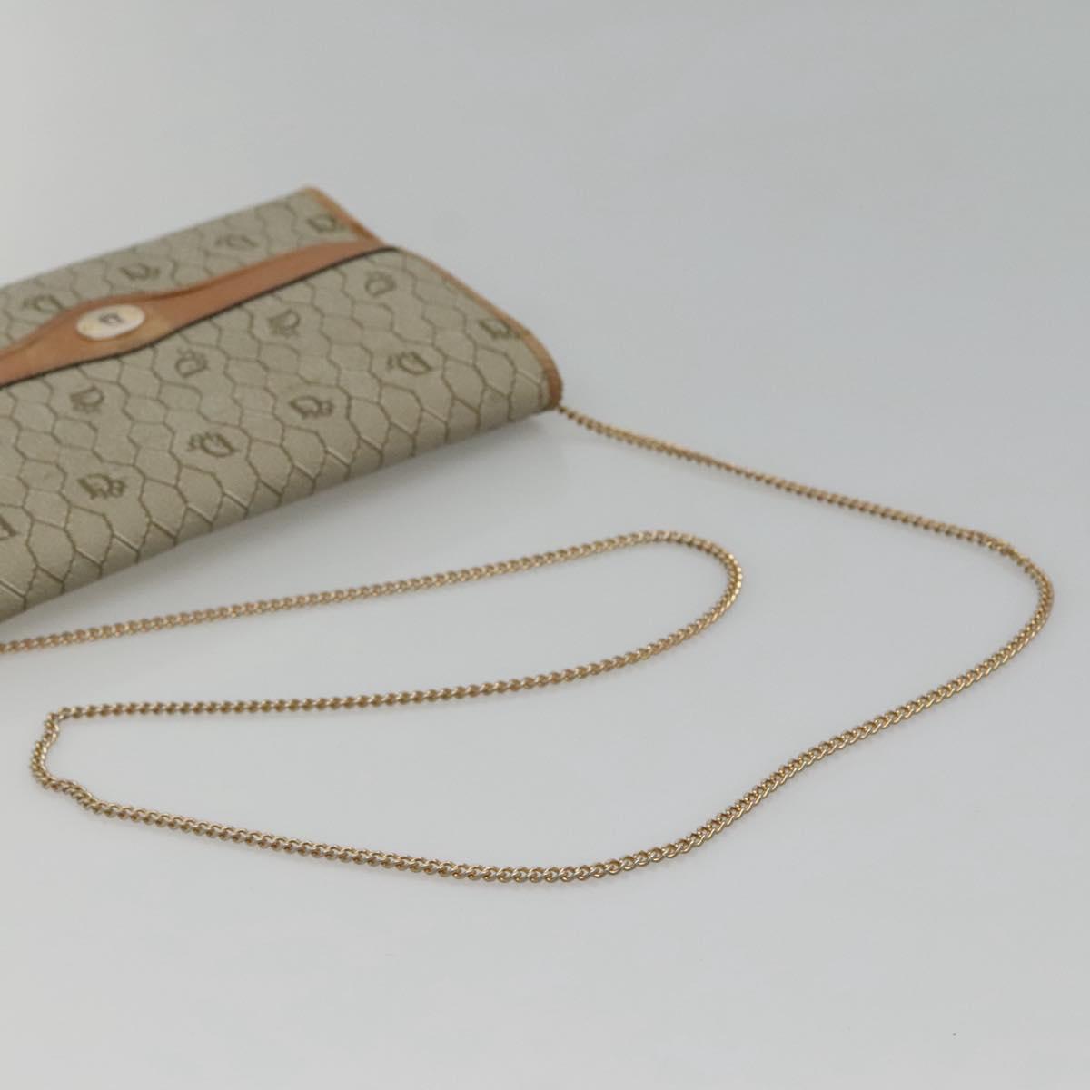 Christian Dior Honeycomb Canvas Chain Shoulder Bag PVC Leather Beige Auth ti2898